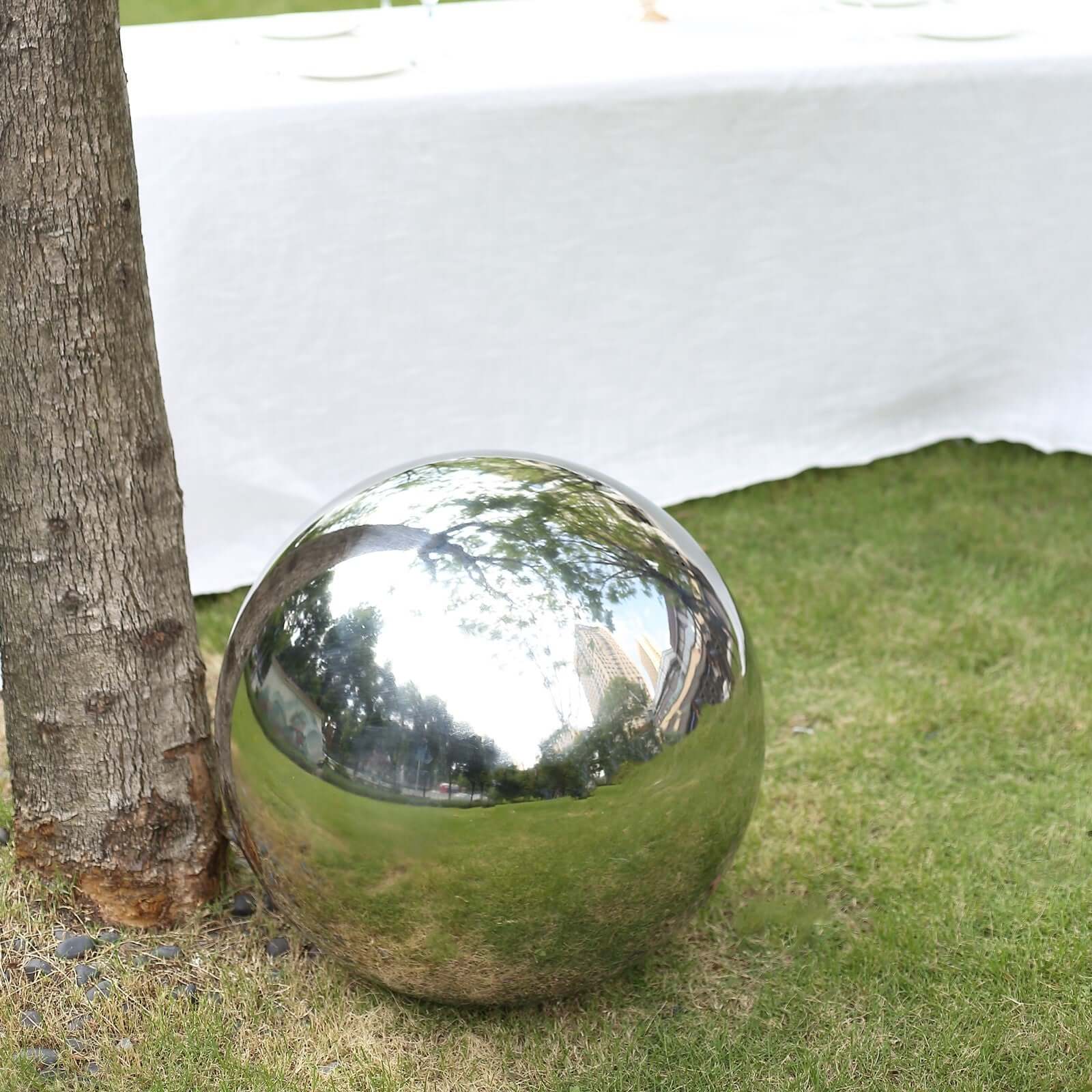 Silver Stainless Steel Gazing Globe Mirror Ball, Reflective Shiny Hollow Garden Sphere - 22