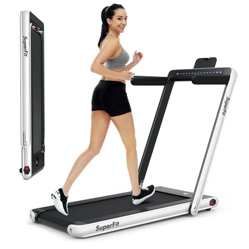 2 in 1 Folding Treadmill, 2.25HP Under Desk Electric Treadmill, Portable Walking Running Machine with Dual Display & Smart App Control