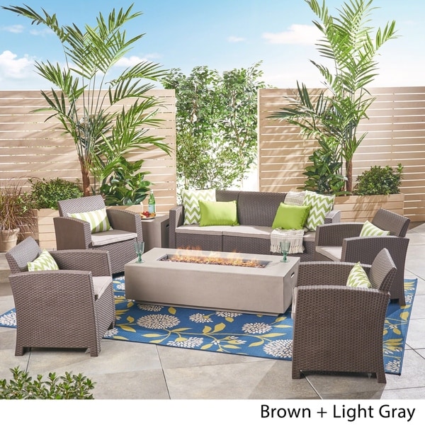 Leavitt Outdoor 7seater Chat Set with Fire Pit by Christopher Knight Home