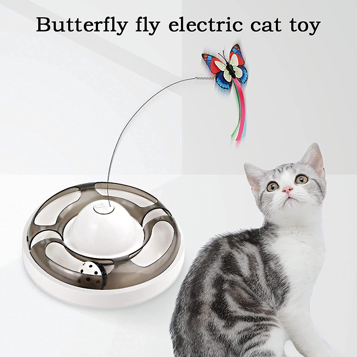 Indoor Interactive Cat Toy， Fun Sports Electric Flutter Rotating Kitten Toy， Auto Chase Ball Track With 360 Degree Rotating Butterfly Cat Toy， 2 Butte