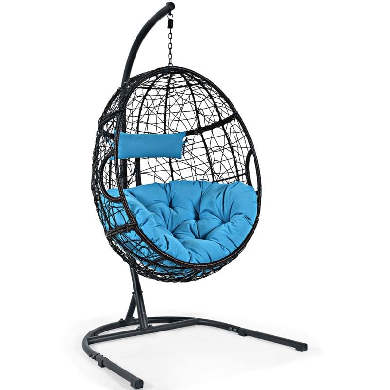 Outdoor Indoor Hanging Egg Chair Hammock Swing Chair with C Hammock Stand Set, Soft Seat Cushion & Pillow