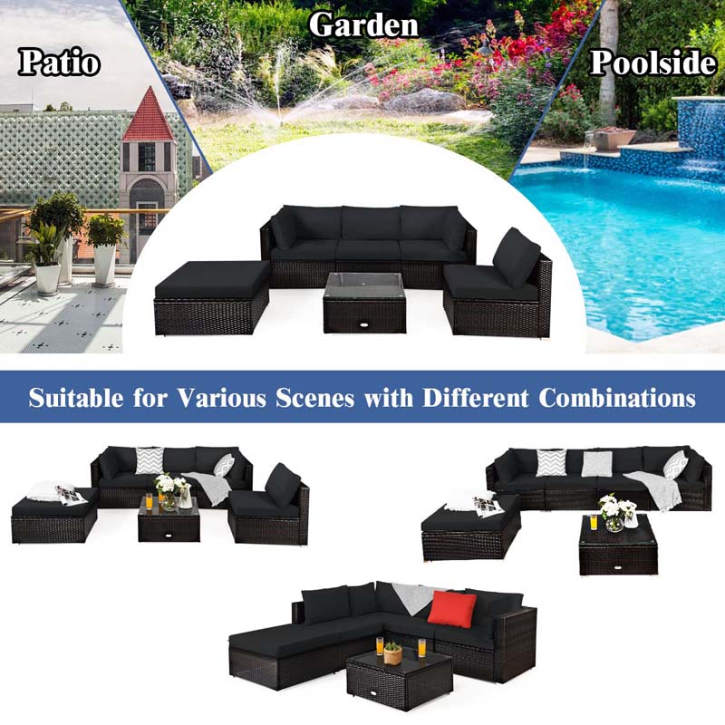 6 Pcs Outdoor Rattan Sectional Sofa Set with Coffee Table & Removable Seat & Back Cushions