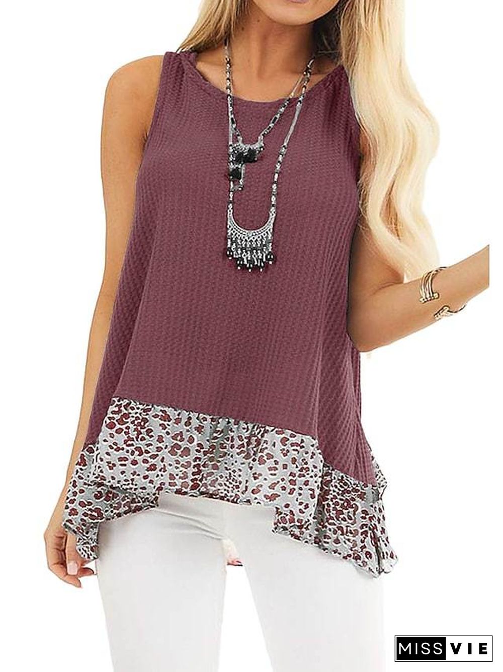 Women's Tank Top Color Block Patchwork Round Neck High Neck Tops Elegant Basic Top Black Fuchsia Gray