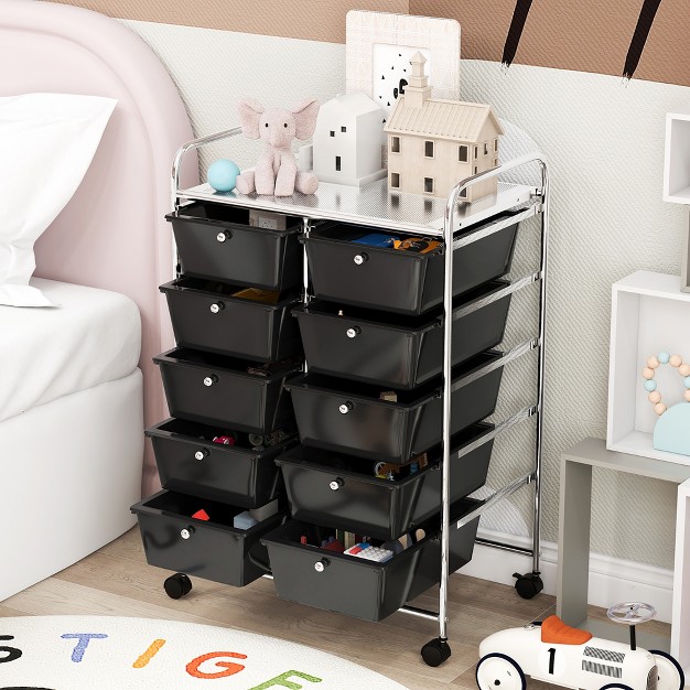 Tangkula 10 drawer Rolling Storage Cart Tools Scrapbook Paper Organizer On Wheels Black