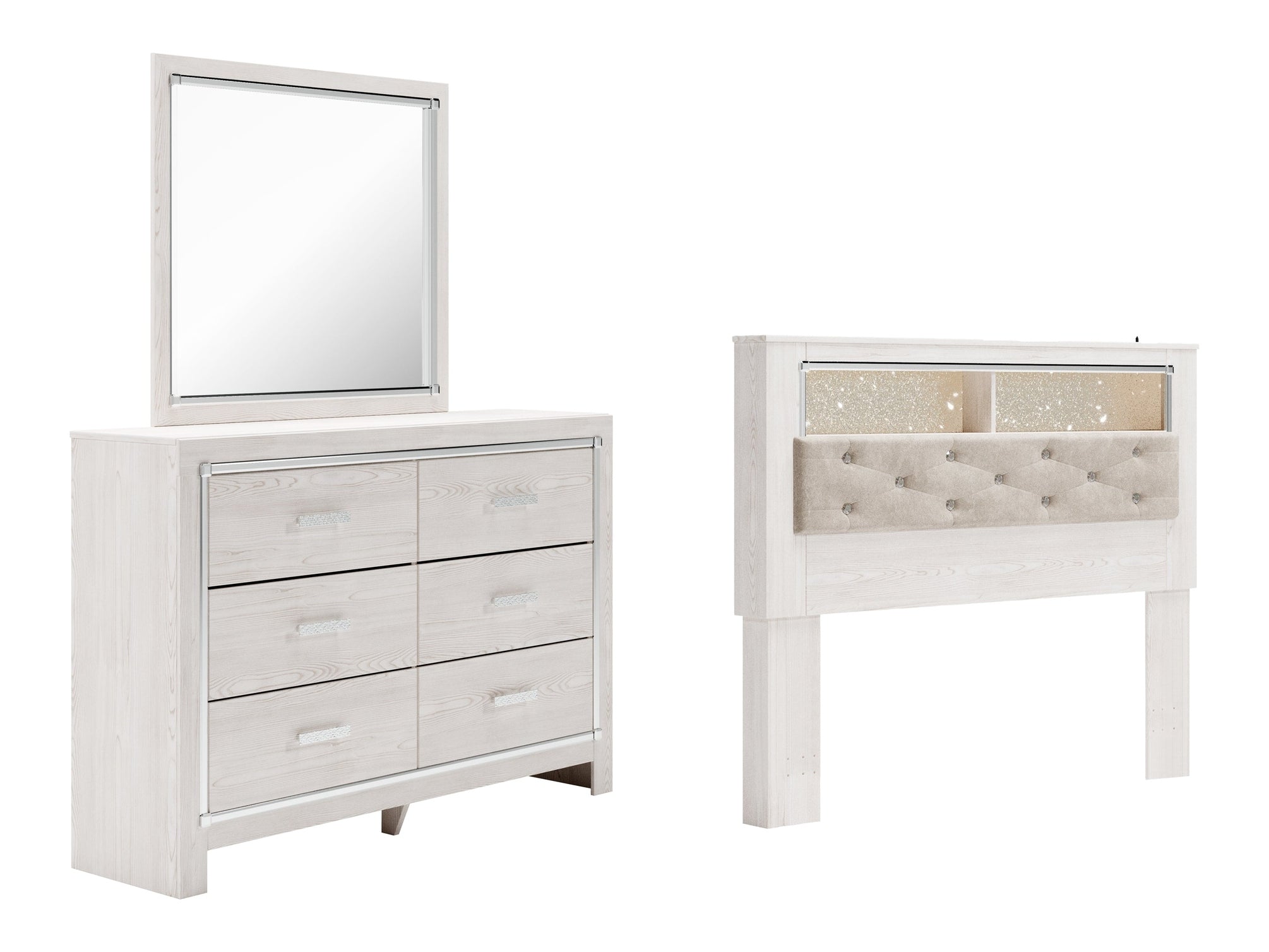 (Online Special Price) Altyra Queen Bookcase Headboard, Dresser and Mirror