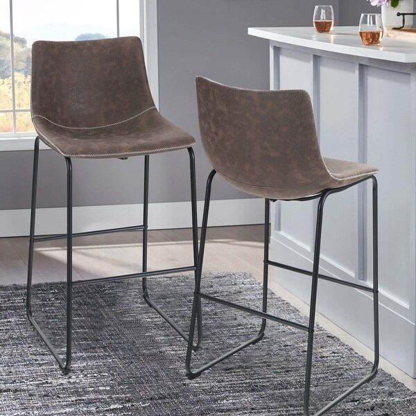 PHI VILLA Square PU Leather Counter Height Kitchen Bar Stools with Back， Set of 2