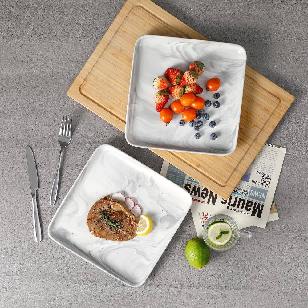 MALACASA IVY 4-Piece 10 in. Marble Grey Porcelain Square Dinner Plates (Set of 4) IVY-4DP-GREY