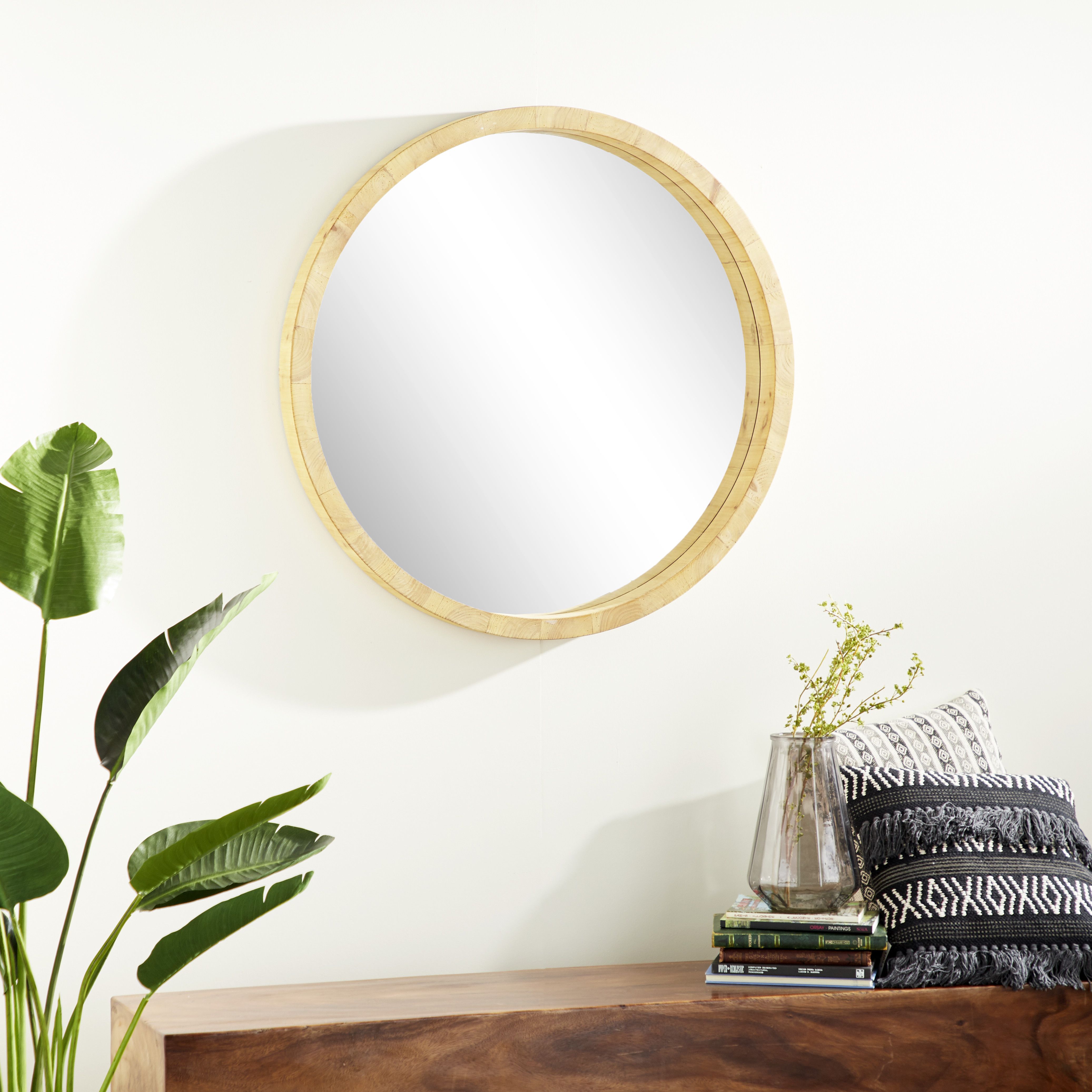 Brown Natural Wood Wall Mirror 40 x 40