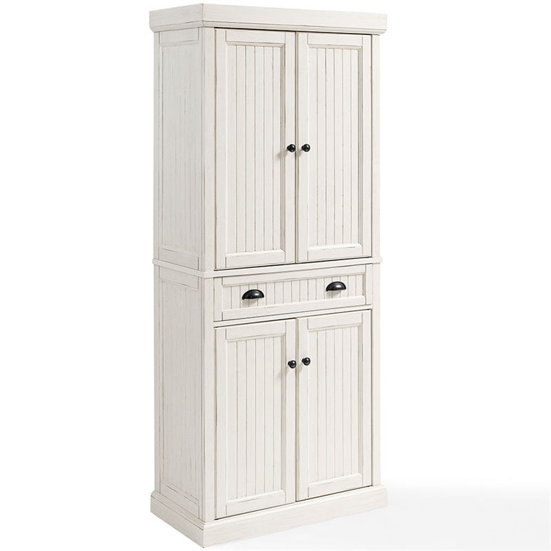 Crosley Furniture Seaside 72'' Kitchen Pantry Distressed White Finish