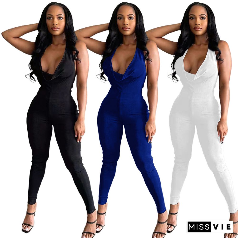 Backless Deep V Halter Sexy Jumpsuit