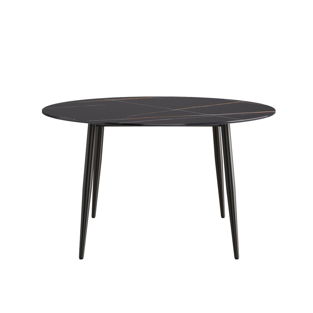 Round Marble Dining Table  Sintered Stone Table Top with Metal Legs