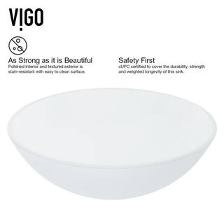 VIGO Glass Round Vessel Bathroom Sink in Frosted White with Linus Faucet and Pop-Up Drain in Brushed Nickel VGT1091