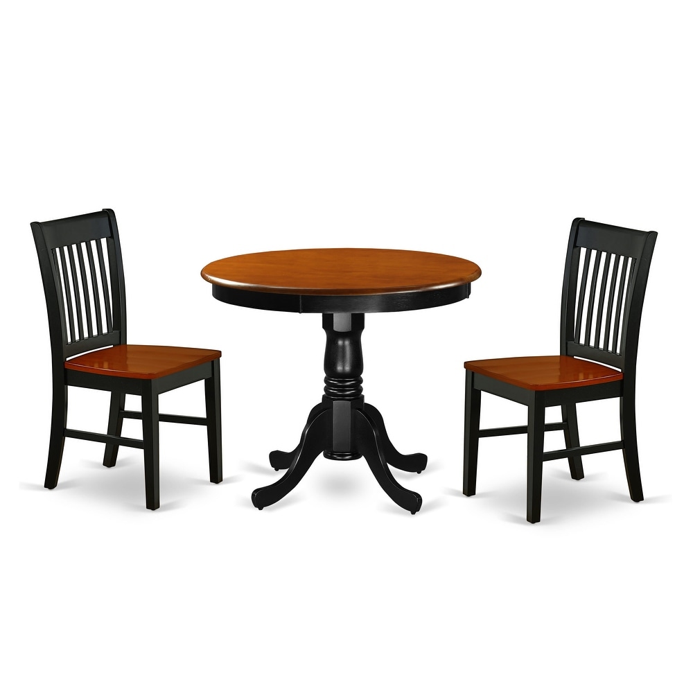 East West Furniture Kitchen Table Set Contains a Round Dining Table and Solid Wood Seat Chairs  Black   Cherry(Pieces Options)