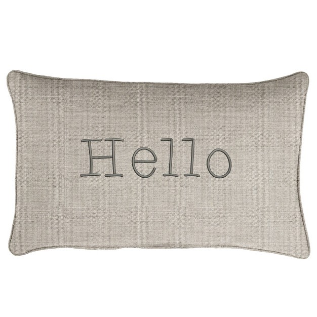 Indoor outdoor Hello Embroidered Lumbar Throw Pillow Sorra Home