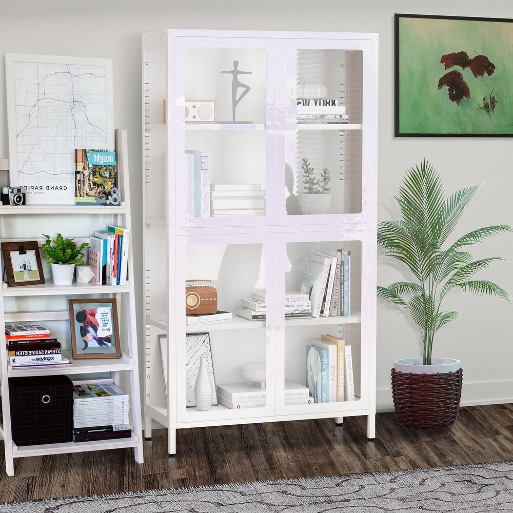 Modern Four Glass Door Storage Cabinet with Adjustable Shelves