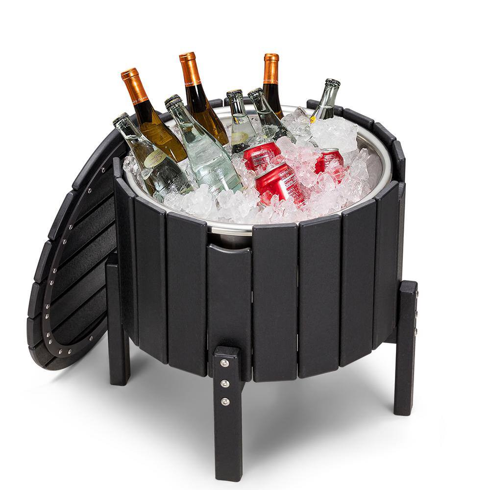 EROMMY 1 .76-gallon Capacity Outdoor Patio Cooler HDPE Material Ice Barrel Black LYOT-061BK