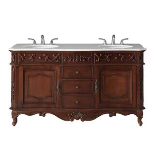 Home Decorators Collection Winslow 60 in. W x 22 in. D Bath Vanity in Antique Cherry with Vanity Top in White Marble with White Basins BF-27004-AC