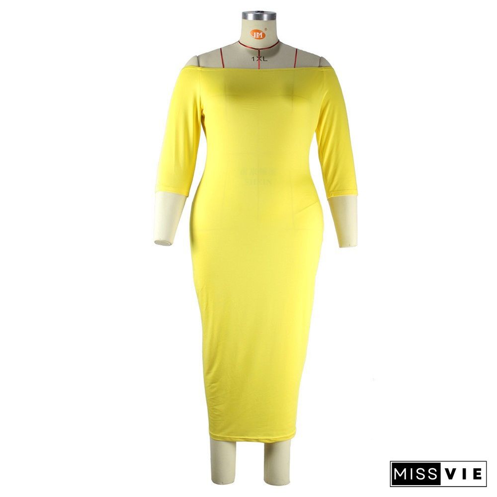 Solid Color Slash Neck Half Sleeve Plus Size Dresses