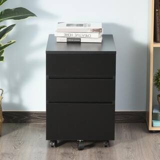 HOMCOM Black 3 Drawer Storage Cabinet Home Office Mobile File Desk Storage Organizer with Wheels 836-150V80BK