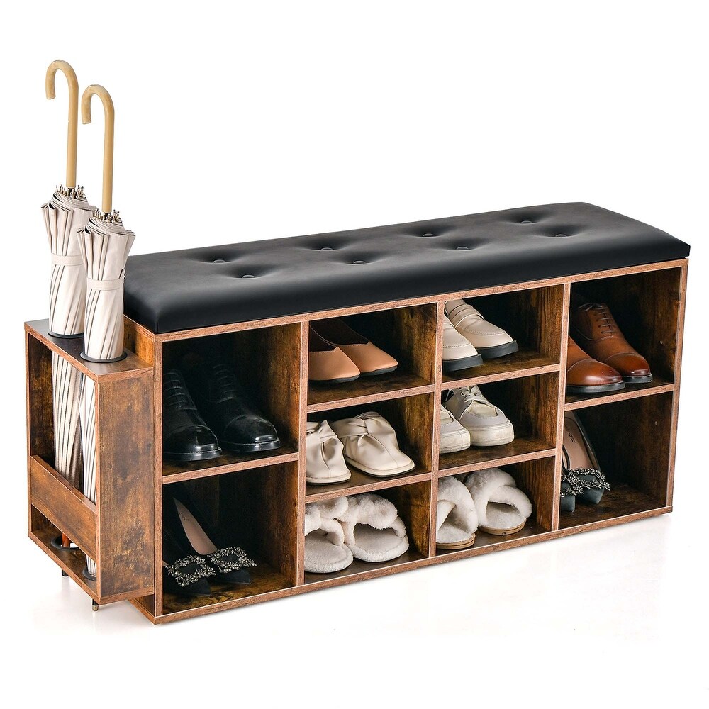 Costway Wooden Shoe Bench 10 Cube Storage Organizer with Padded   See Details