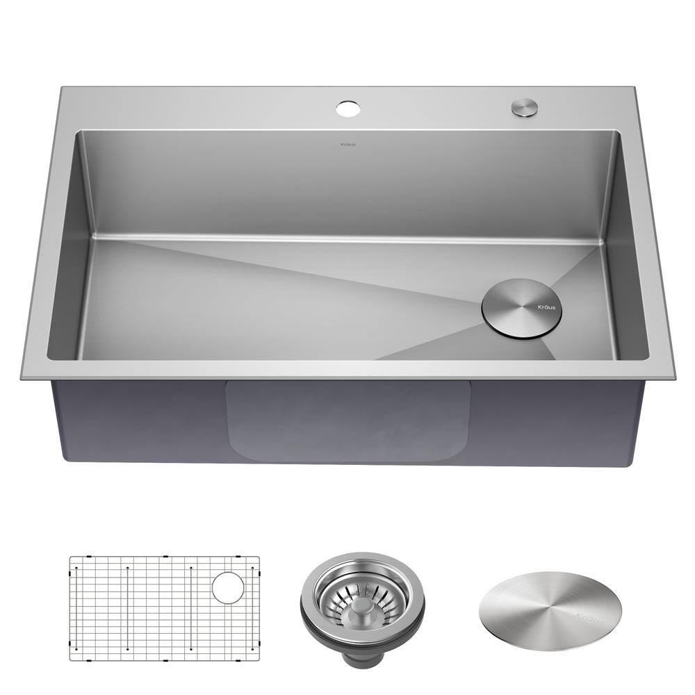 KRAUS Loften UndermountDrop-In Stainless Steel 33 in. 1-Hole Single Bowl Kitchen Sink KHT410-33