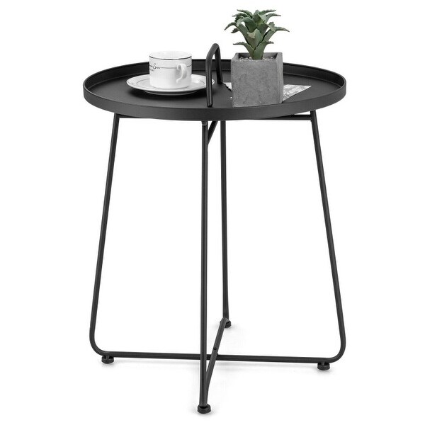 Outdoor Metal Patio End Side Table Weather Resistant with Handle