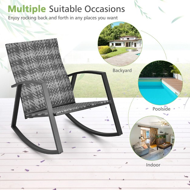 Tangkula 3pcs Rattan Bistro Rocking Chair Set Patio Furniture Set W Cushions