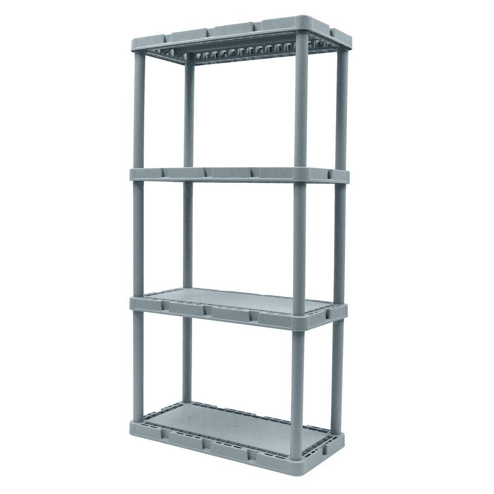 GRACIOUS LIVING Knect-A-Shelf Gray 4-Tier Resin 12 in. x 2 in. x 24 in. Light Duty Storage Shelving System (3-Pack) 3 x 91081-1C