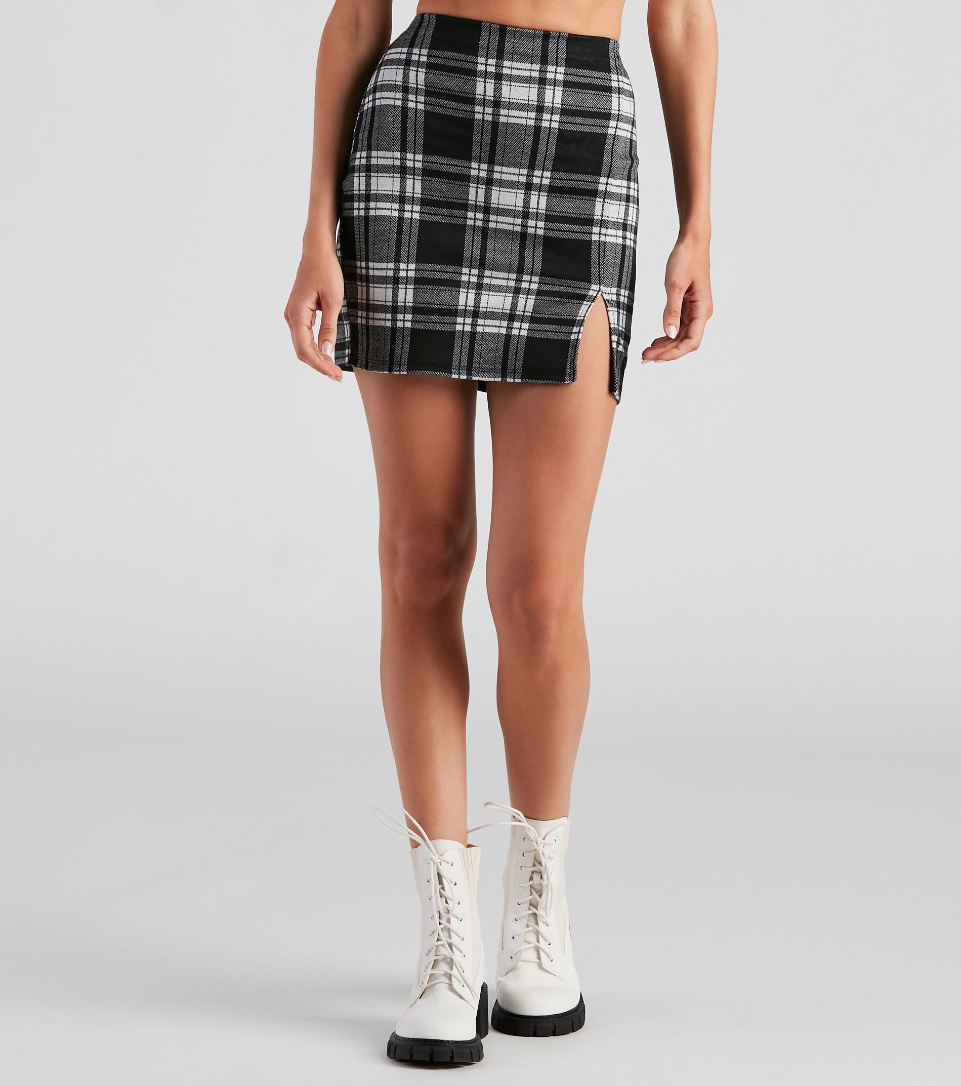 Plaid Crush Slit Mini Skirt