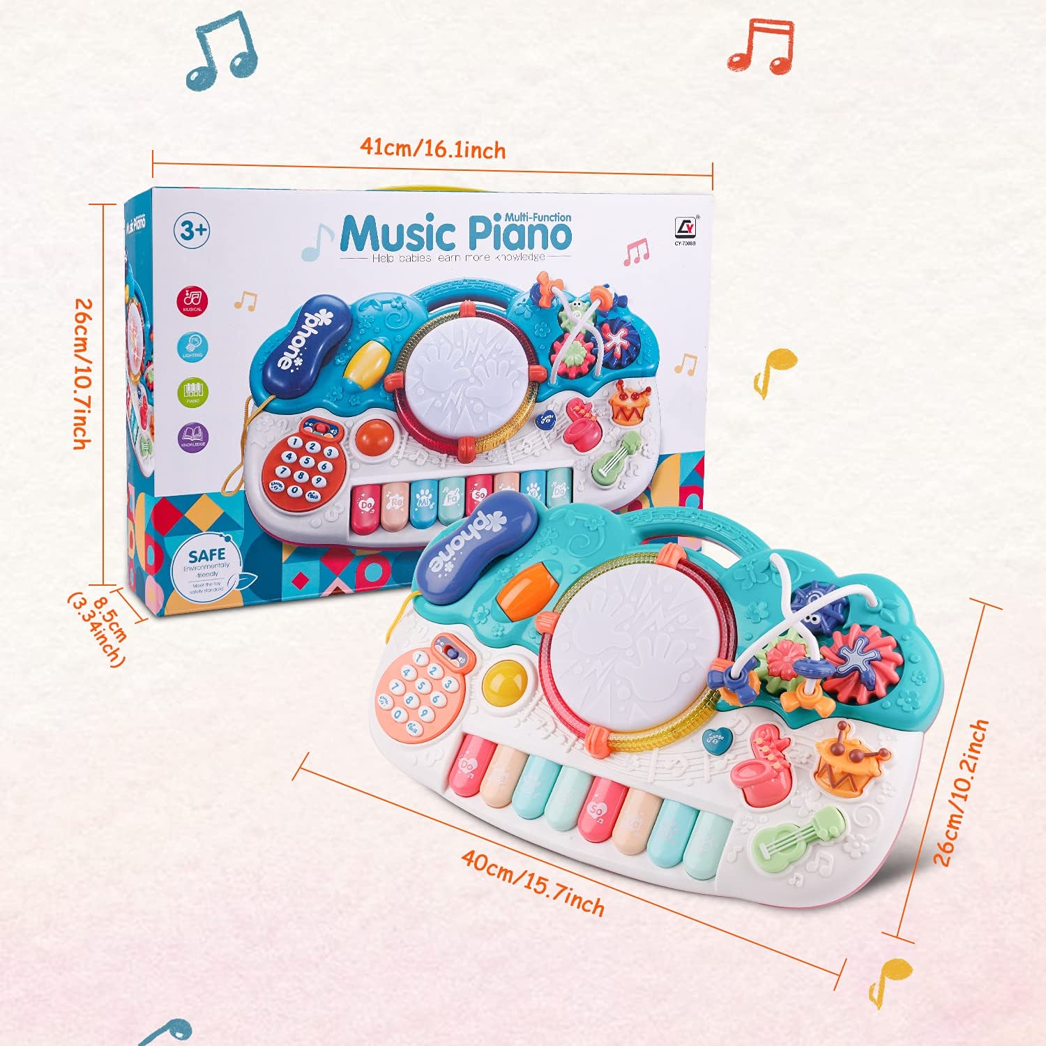 Light-Up Baby Musical Toys 6 in 1 Piano Keyboard Drum Set Gift for 1 Year Old Girls Boys Toys telephone Games