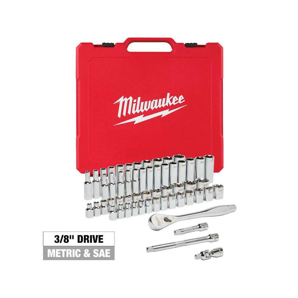 MW 38 in. Drive SAEMetric Ratchet and Socket Mechanics Tool Set (56-Piece) 48-22-9008