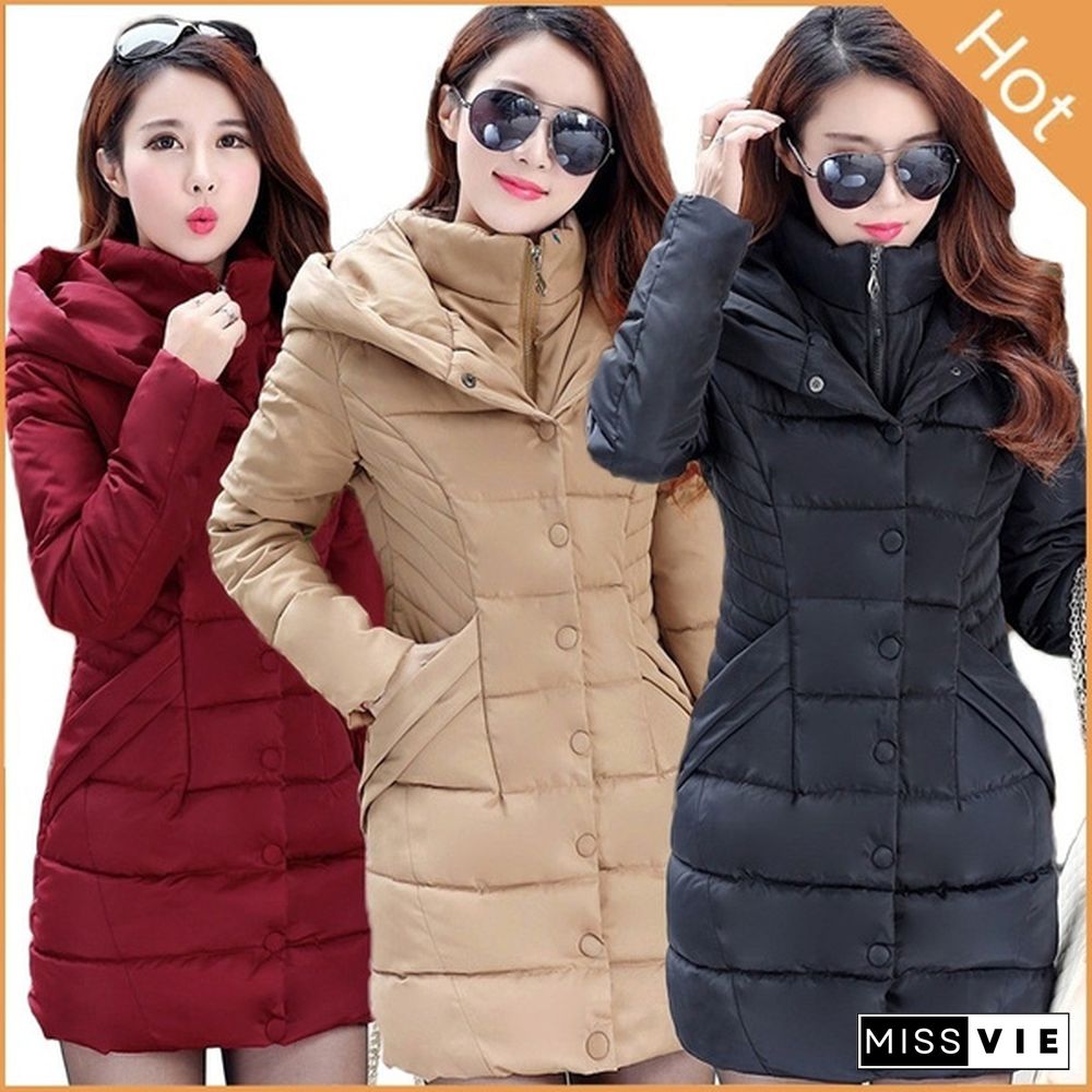 Fashion Women Winter Warm Long Jacket Thick Cotton Padded Jacket Trim Down Jacket Puffer Coat