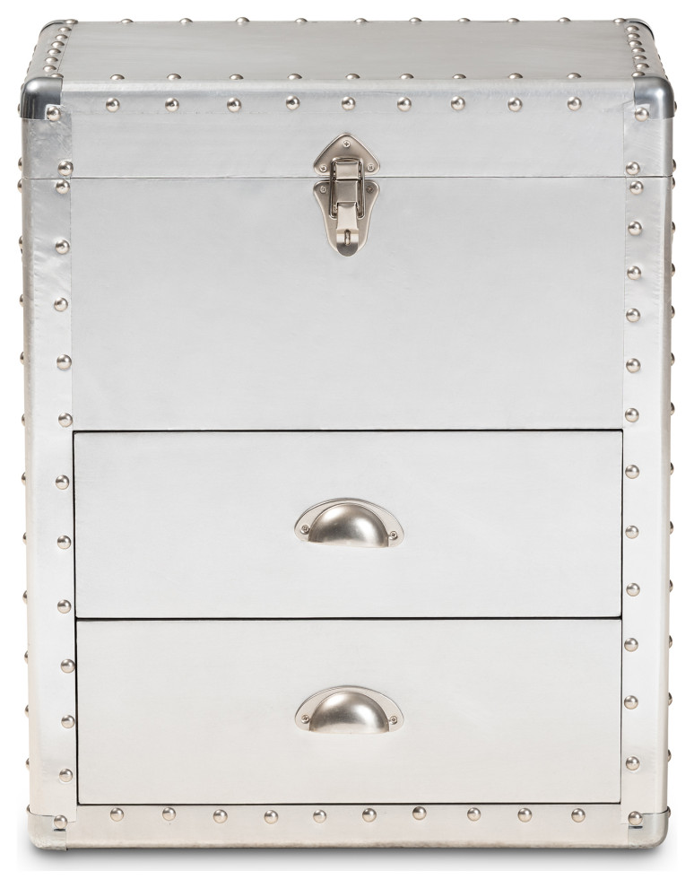 Glannant French Industrial Silver Metal 2 Drawer Accent Storage Chest   Industrial   Accent Chests And Cabinets   by Baxton Studio  Houzz