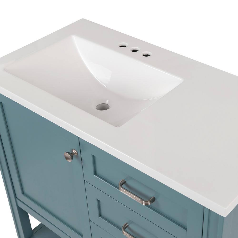 Home Decorators Collection Northwind 36.25 in. W x 18.75 in. D Bath Vanity in Sage with Cultured Marble Vanity Top in White with Integrated Sink B36X20134