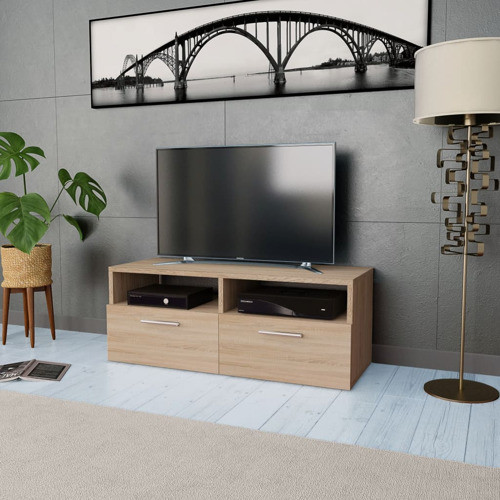 vidaXL TV Stand TV Console Sideboard TV Unit Engineered Wood Oak and White   Transitional   Entertainment Centers And Tv Stands   by vidaXL LLC  Houzz