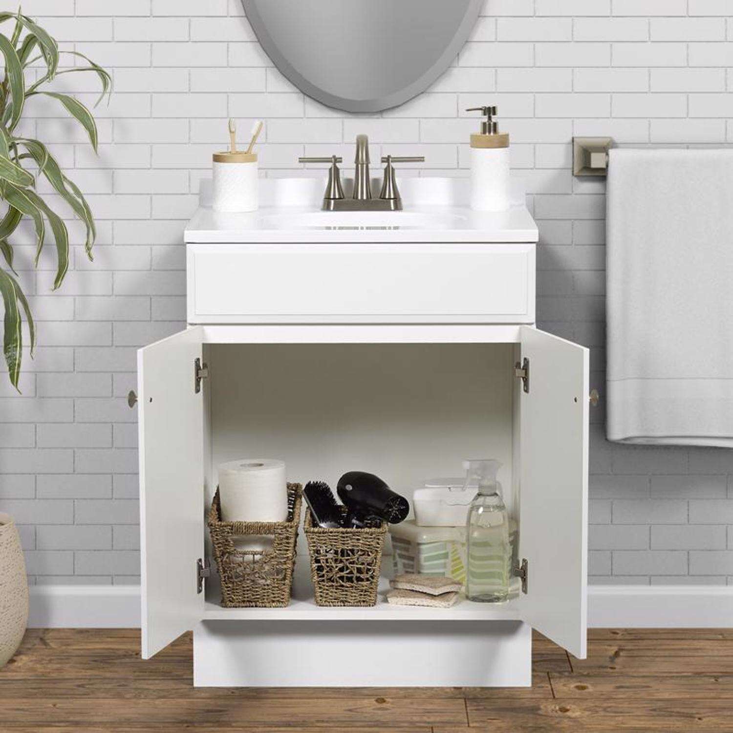 Zenna Home Single White Vanity Combo 24 in. W X 18 in. D X 35 in. H