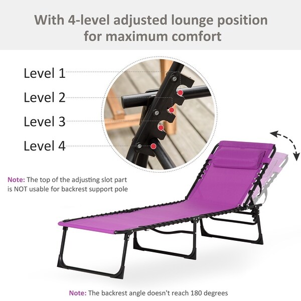 Outsunny Folding Chaise Lounge Chair Portable Lightweight Reclining Garden Sun Lounger with 4Position Adjustable Backrest