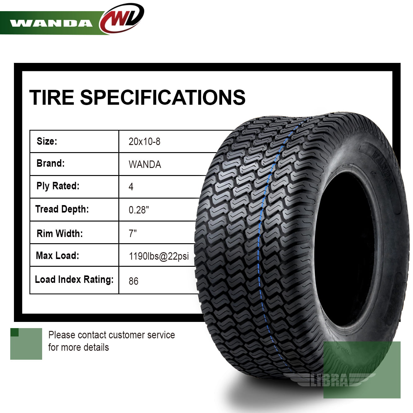 2 New WANDA 20x10-8 Lawn Mower Turf Tires P332 /4PR - 13040