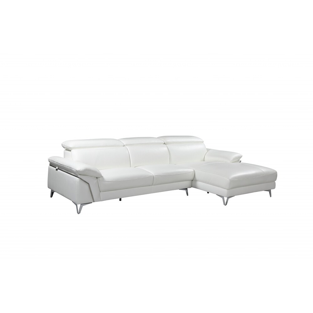 HomeRoots White Italian Leather L Shaped Two Piece Sofa and Chaise Sectional   181