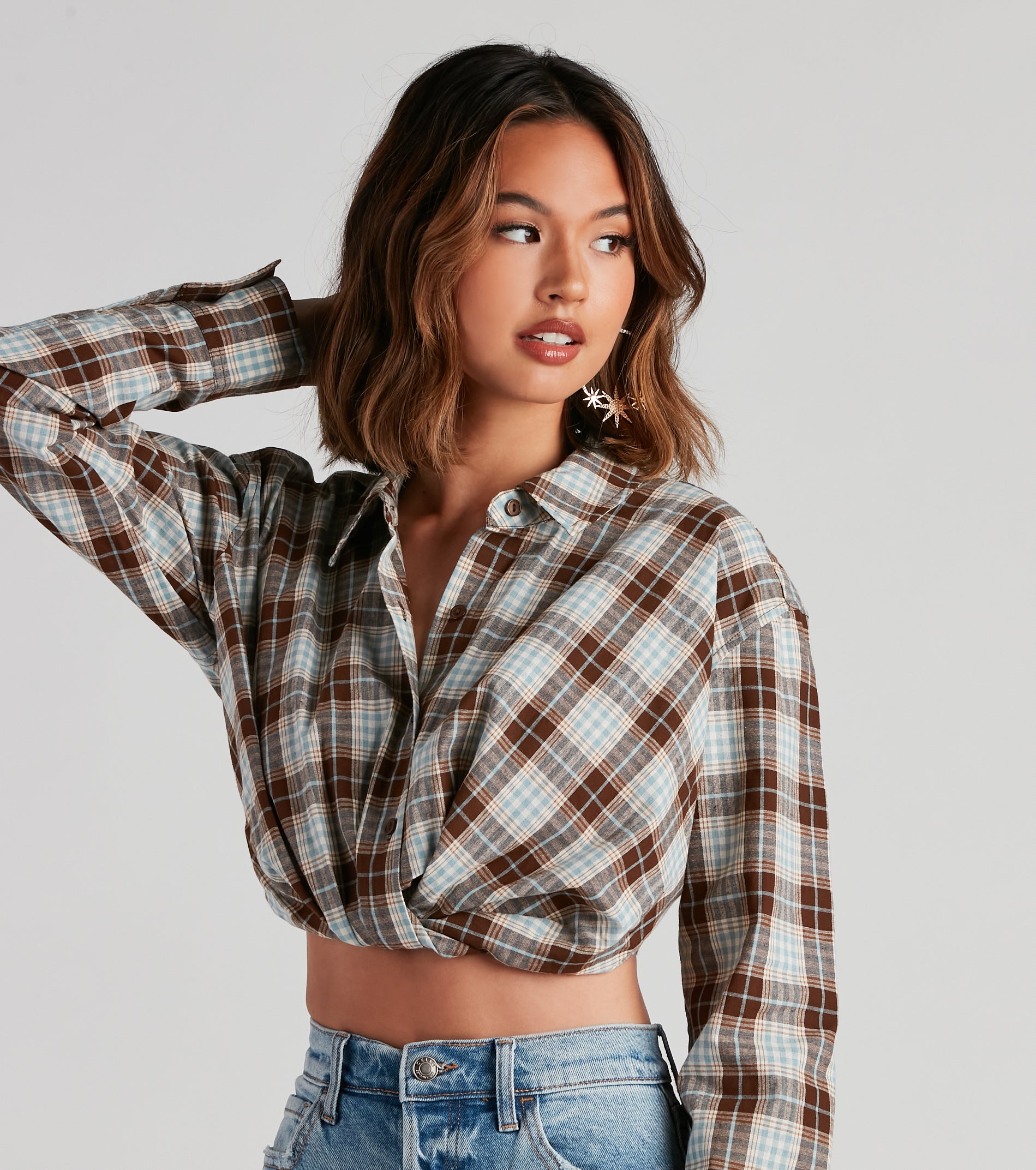 Cool And Classic Plaid Twist Top