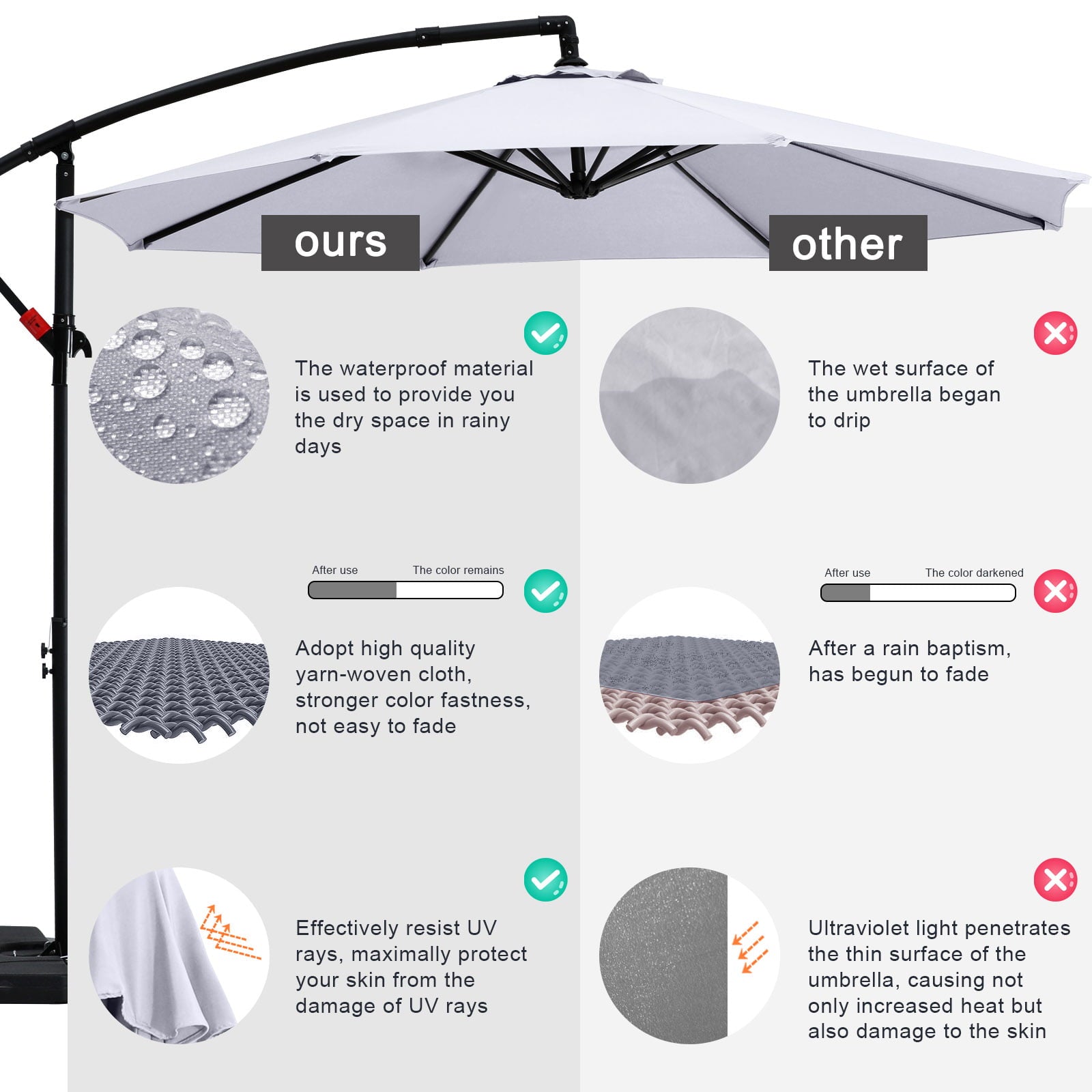 ABCCANOPY 10 FT Patio Umbrellas with Crank & Cross Base for Garden, Backyard, Pool and Beach, 12+ Colors(Light Gray)