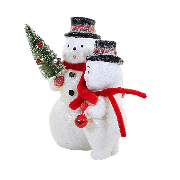 Christmas Snowman Pair One Figurine 6 0 Inches Winter Tree Glittered 107729 Polyresin White