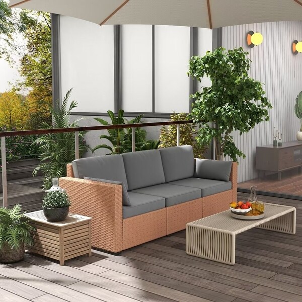 Outdoor wicker patio PE Rattan 3Seat Sofa，with Cushions，Steel Frame