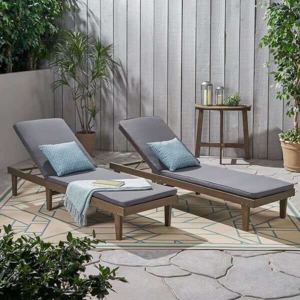 Nadine Outdoor Modern Cushioned Acacia Chaise Lounges (Set of 2) by Christopher Knight Home