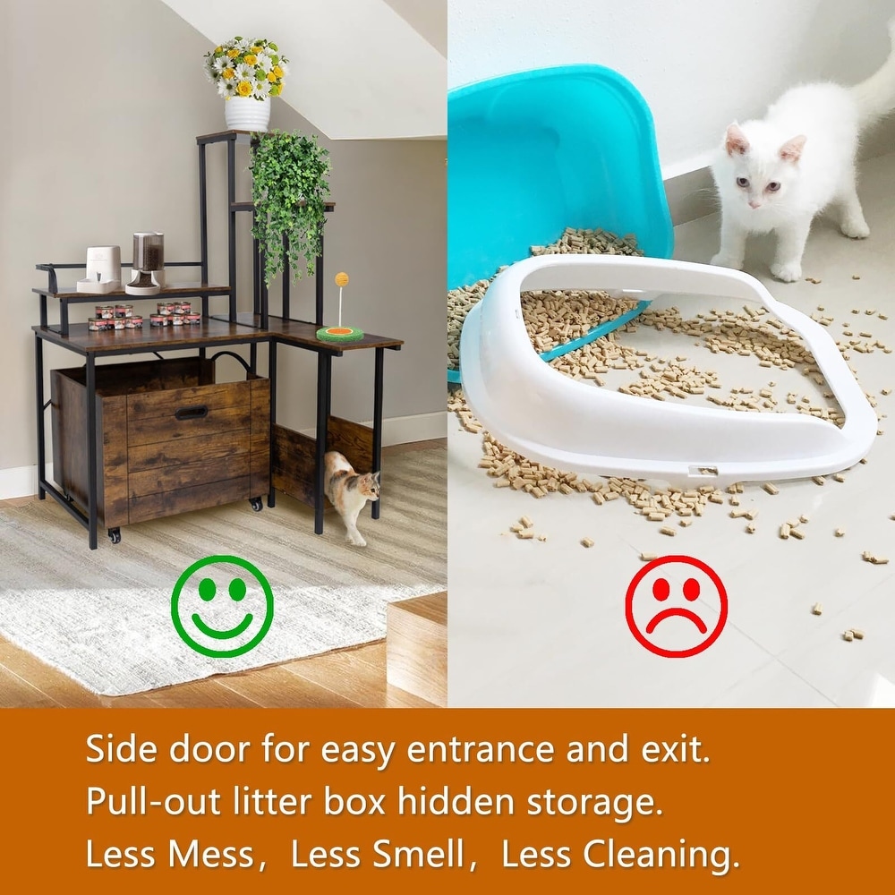 Cat Litter Box Enclosure Furniture with Flower Stand