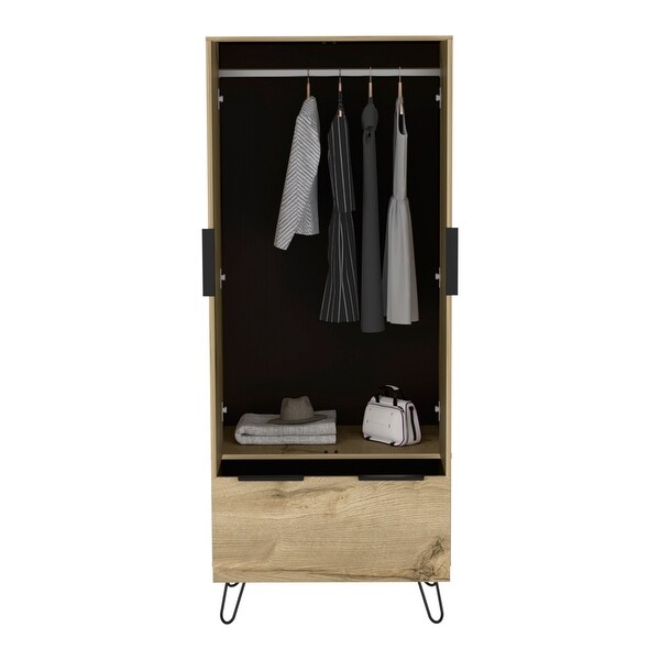 TUHOME Augusta Closet with Hanging Rod， Drawer， Hairpin Legs， and Double Door Cabinet - - 35438217