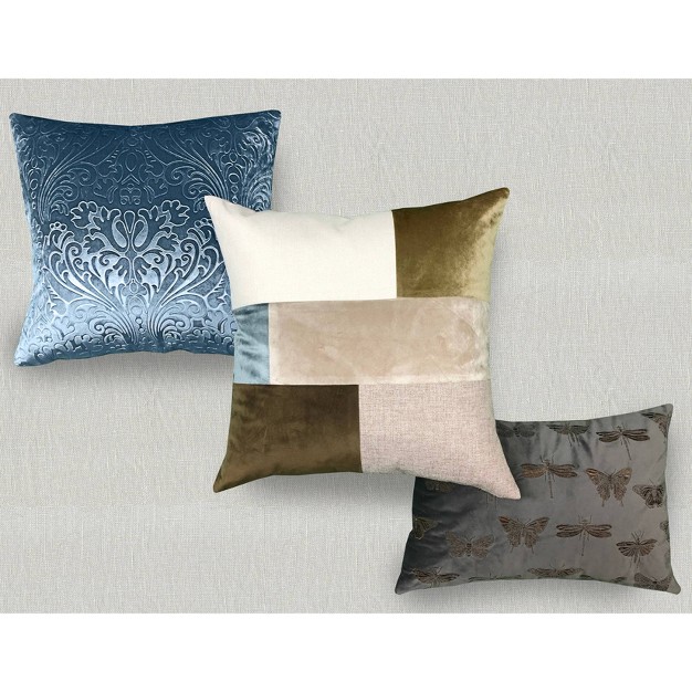 Oversize Florentine Embossed Panne Velvet Square Throw Pillow Blue Edie home