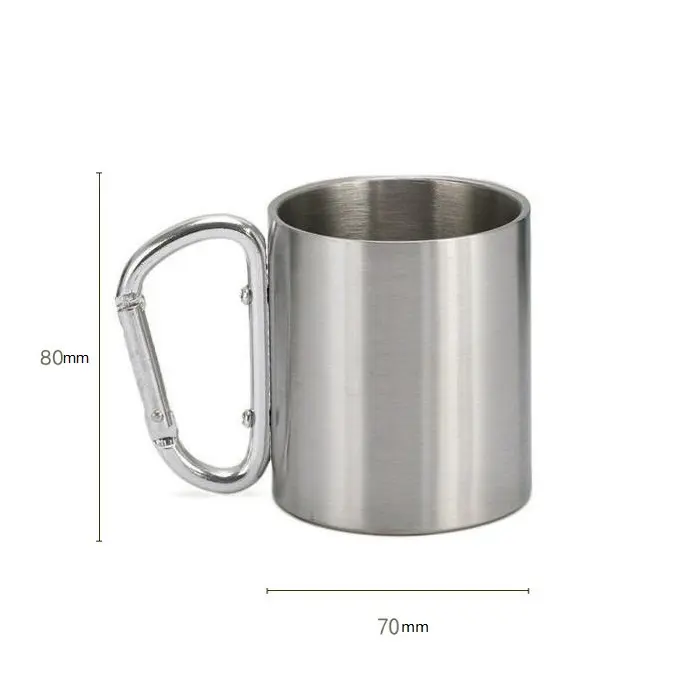 Picnic Outdoor Water Cup Portable Coffee Mug Stainless Steel Wall Mug Camping Mug with Carabiner