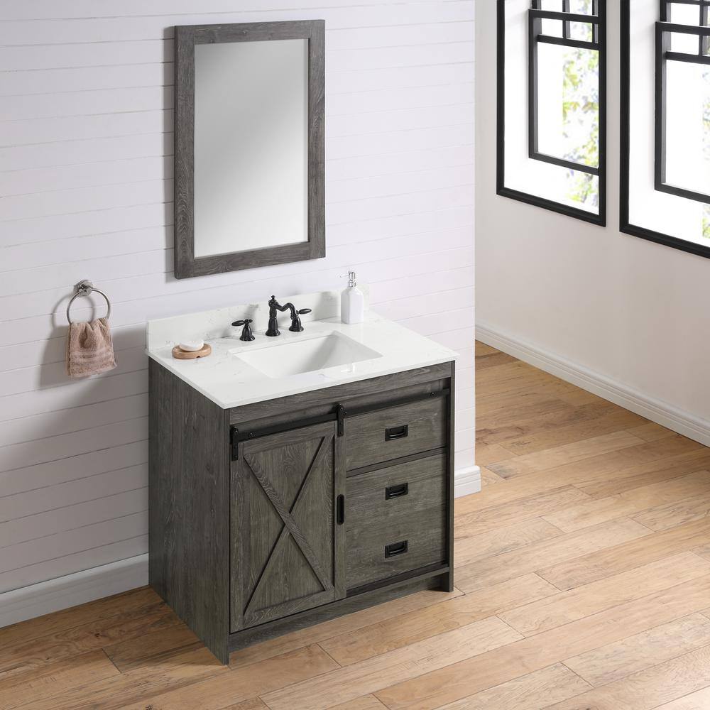 SUDIO Rafter 36 in. W Bath Vanity in Charcoal Gray with Engineered Stone Vanity Top in Carrara White with white Basin Rafter-36CG