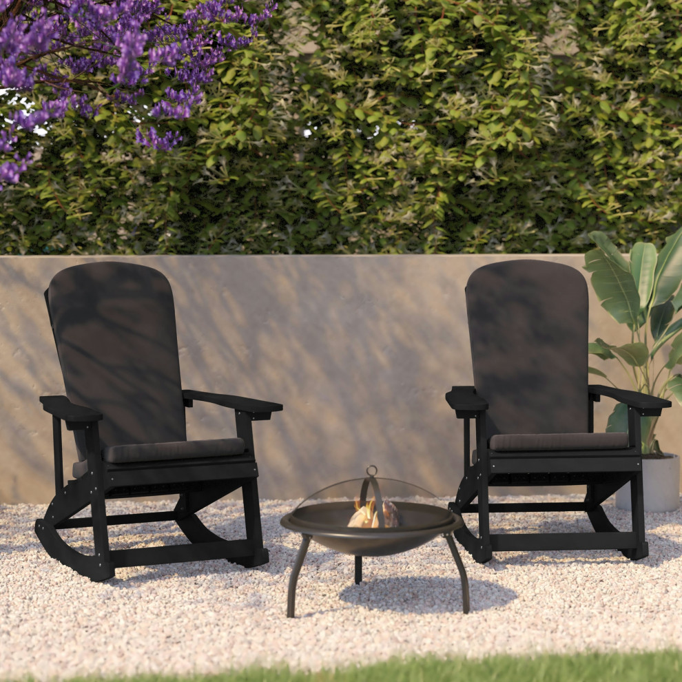 2 Pack Black Chairs  Gray Cushions   Transitional   Outdoor Rocking Chairs   by Kolibri Decor  Houzz